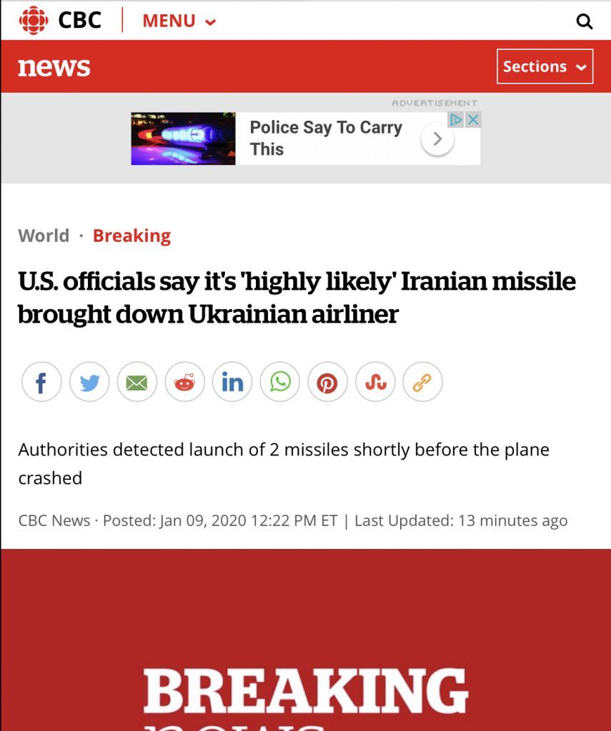 Cbc 美国官员匿名发声 称很有可能是伊朗导弹使飞机坠毁 房大师